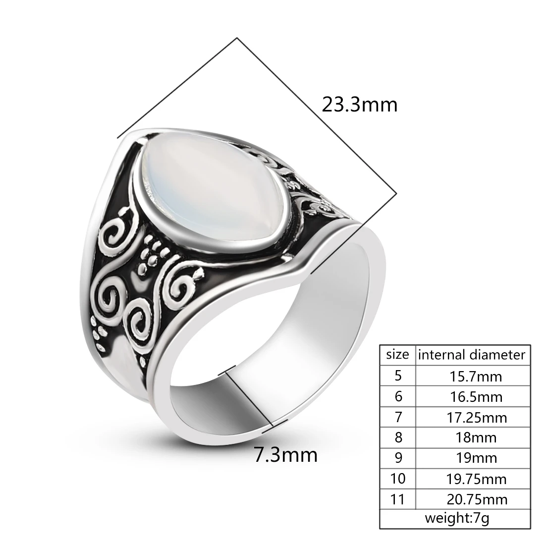 Indian Man Rings Female Moonstone Finger Vintage Silver Women Moon Ring Jewelry grosse bague argent | Украшения и аксессуары