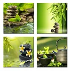 Картина для ванной, Зеленый бамбук, дзен, камень домашний декор, на холсте, Настенная картина