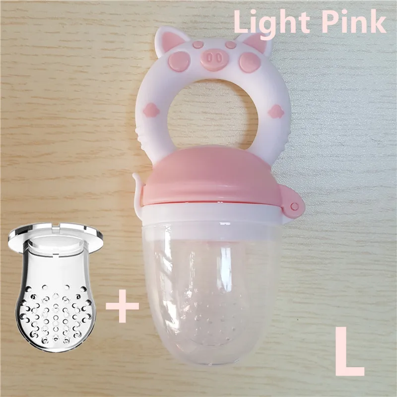 Light Pink L Маленькая поросенок ручка соска кормушка для детского питания класс силикона PP обучение соска молоко свежие фрукты Nibbler соска бутылочки - Цвет: Light Pink L