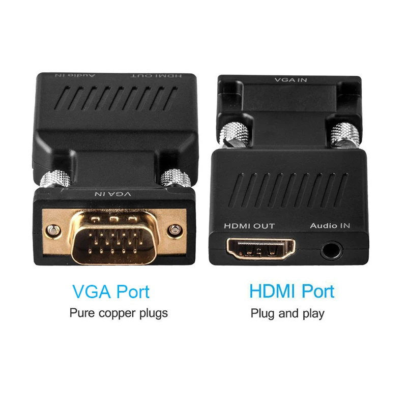 Amkle VGA в HDMI адаптер конвертер папа Женский 1080P видео с аудио кабель питания для ПК