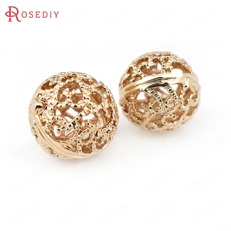 6шт. 8мм 10мм 12мм Высококачественные шампанское золото покрытые латунные полые круглые бусины с узорами для изготовления украшений.