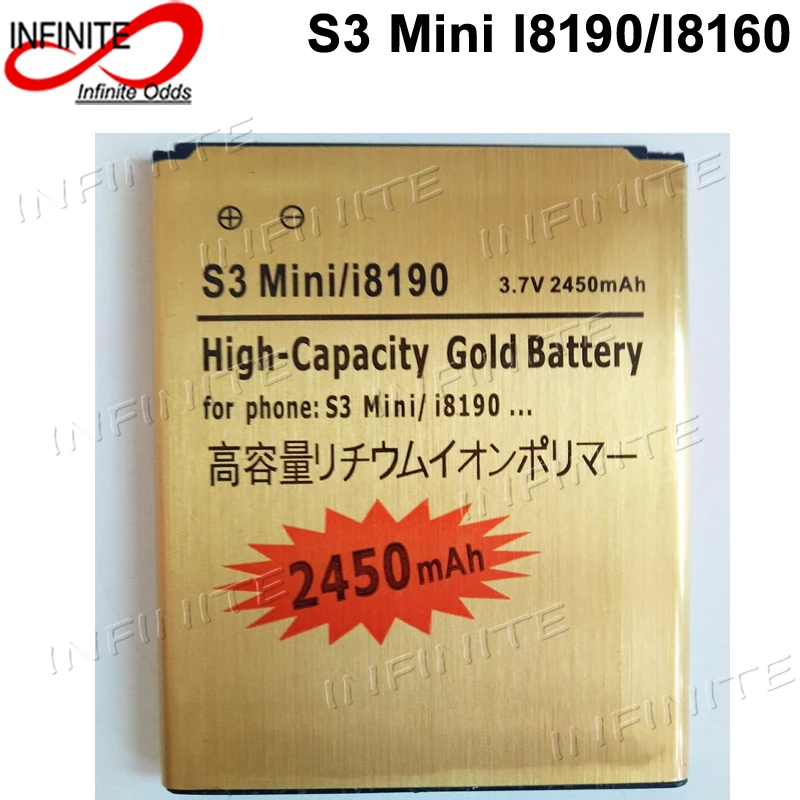 2450 мАч высокое качество золотой аккумулятор для Samsung Galaxy S3 Mini GT i8190 ACE II 2 I8160 Batterie