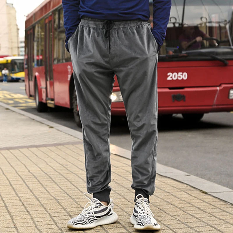 Зимние Для мужчин узкие джоггеры Штаны бренд новый дизайн elasticed серые брюки