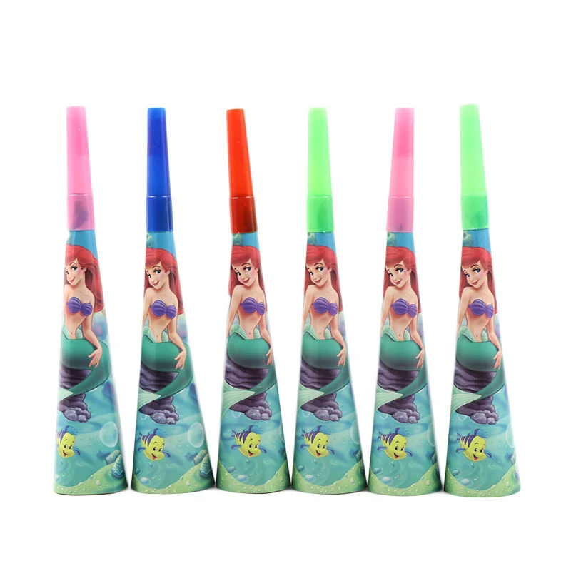 noise maker 6pc Вечерние украшения в виде русалки, скатерть, подстаканник, соломенная салфетка, Подарочный пакет, свечи, конфета попкорн, коробка для детей на день рождения - Цвет: noise maker 6pc