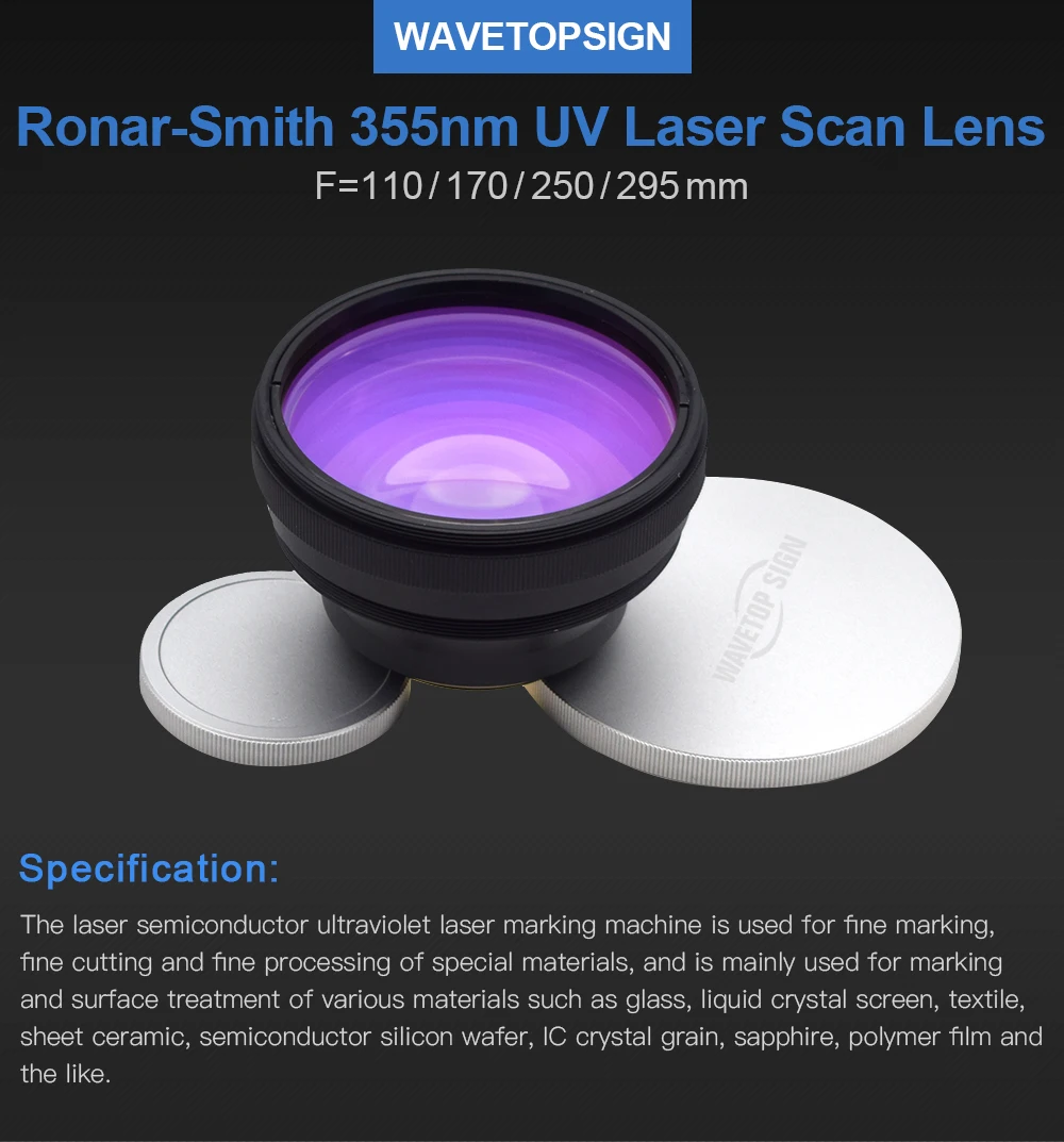WaveTopSign Ronar-Smith 355nm F-Theta УФ лазерное сканирование линзы сканирующее поле 60x60/105x105/155x155/180x180 мм Использование для УФ-лазера 355nm