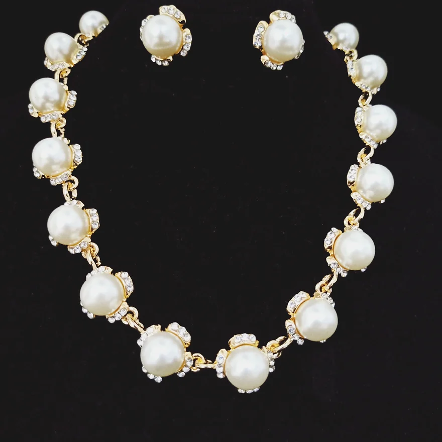 TR design белый золотой жемчуг свадебный комплект из сережек и ожерелья Свадебные