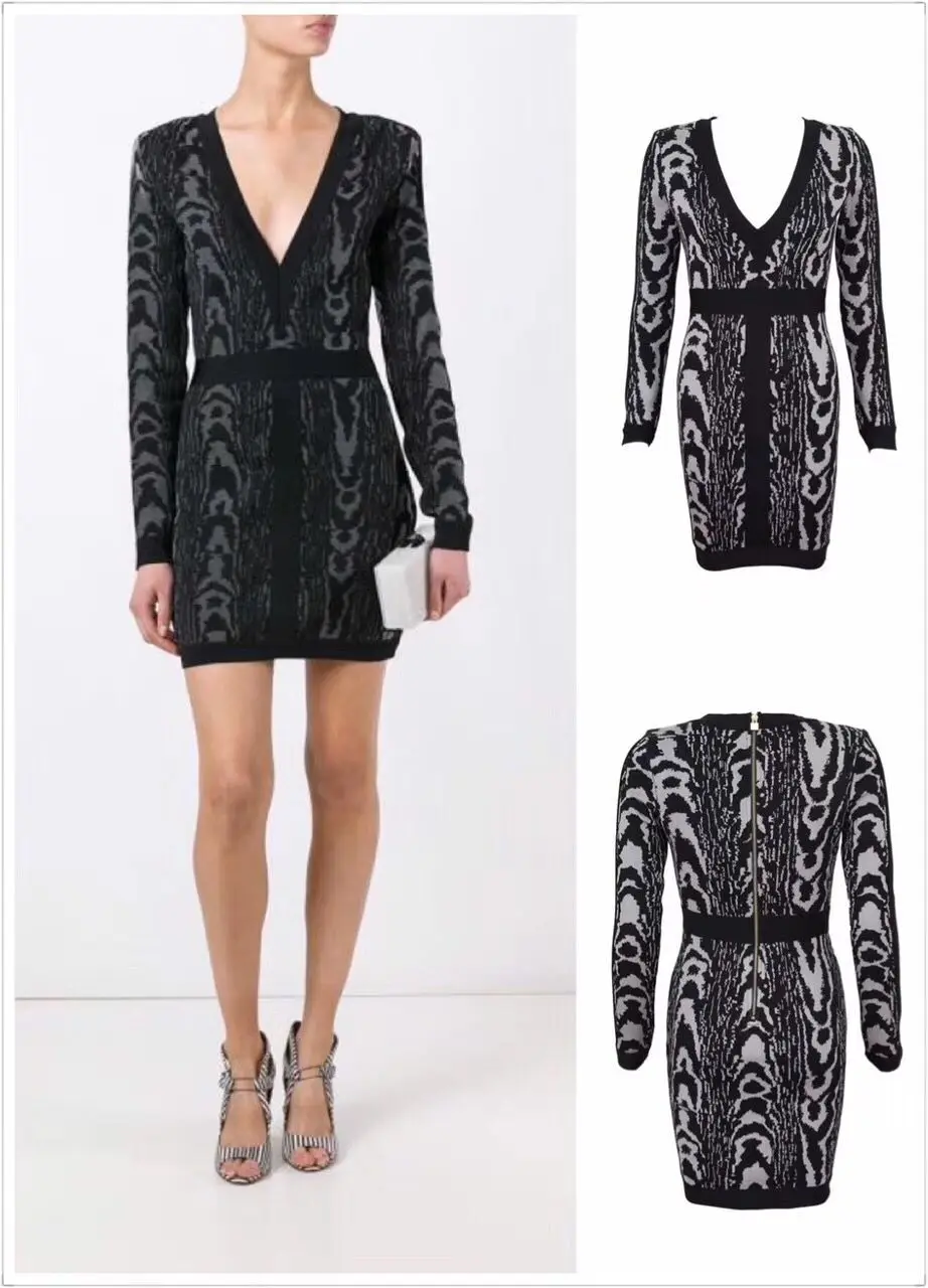 Осеннее Новое Стильное мини-жаккардовое Бандажное платье с длинным рукавом и
