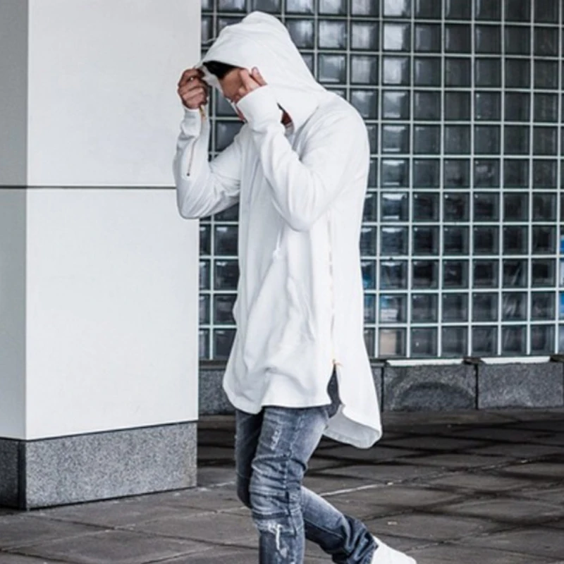 Толстовка April MOMO Мужская удлиненная свитшот с молнией сверхдлинная в стиле хип