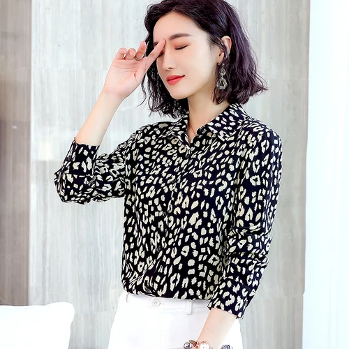 Женская блузка с длинным рукавом и леопардовым принтом|Блузки| |