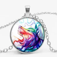 handmade sketch nymph nordic wiccan murano glass wolf cabochon dark necklace glass pendant collares personality gift
