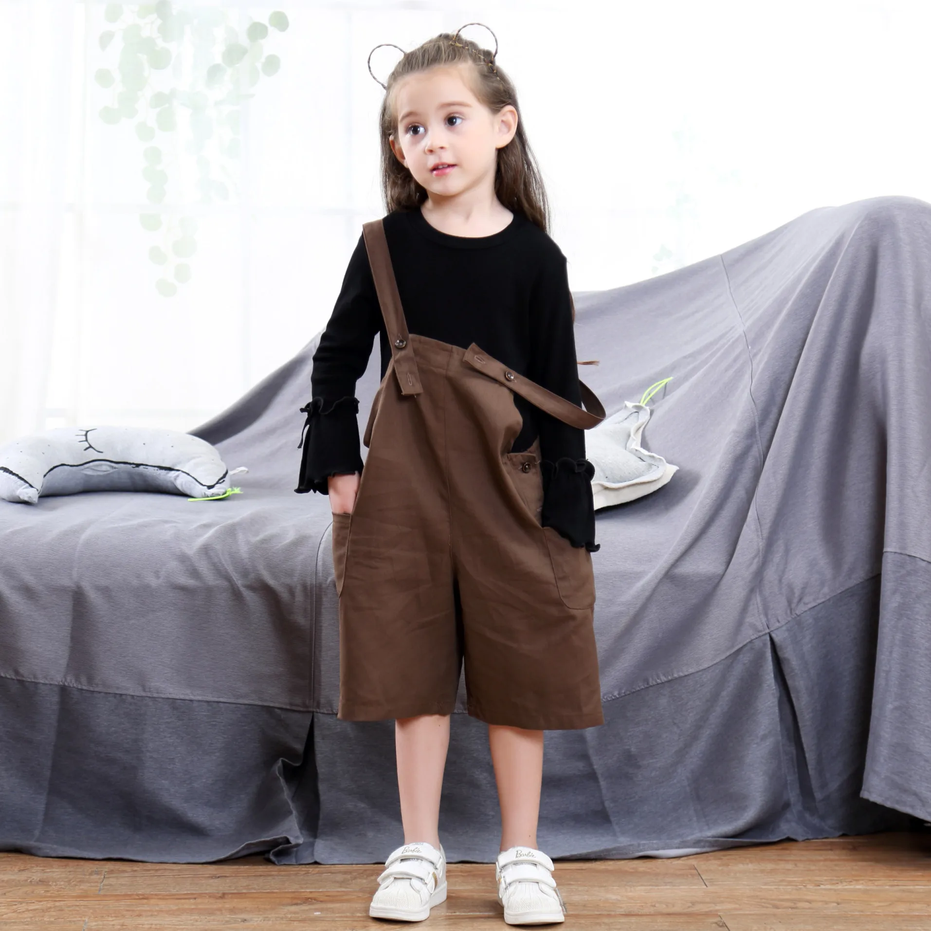 Дети девочки общая коричневый комбинезон детские штаны для маленьких девочек