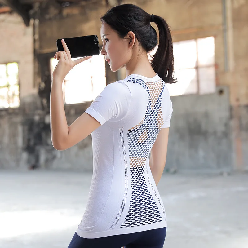 Быстросохнущие футболки для тренировок бесшовные йоги Стрейчевые с коротким