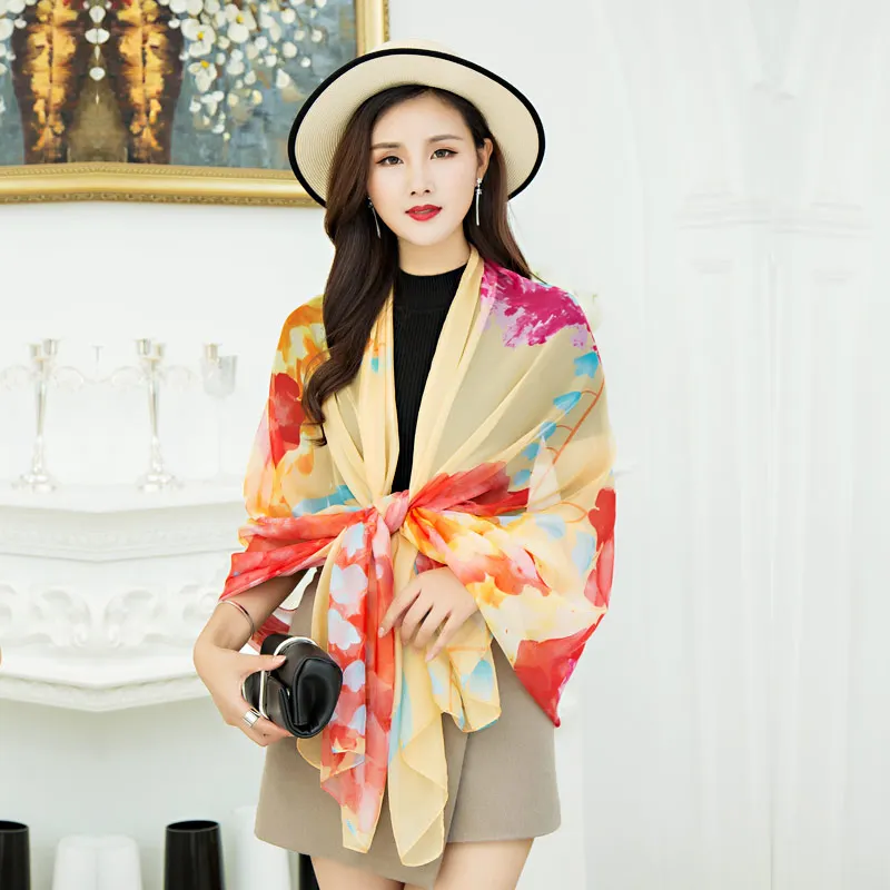 RUNMEIFA модный шифоновый шарф женский летний тонкий шифон с цветочным принтом