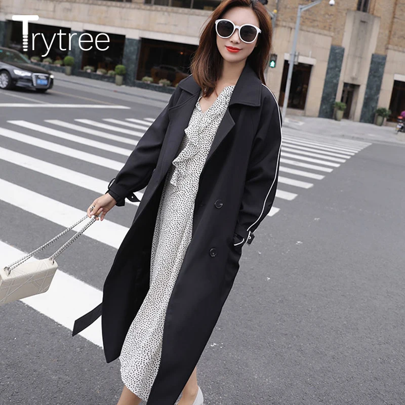 Осенняя Женская Повседневная ветровка Trytree 2018 однотонные женские тонкие длинные