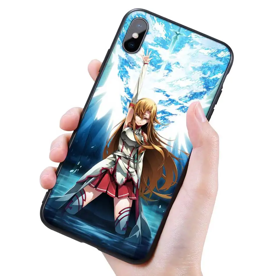 Силиконовый черный чехол для iPhone 11 Pro XR X XS MAX 7 8 6 6S Plus 5 5S SE 5C 7Plus 8Plus Phone Sword Art Online SAO аниме