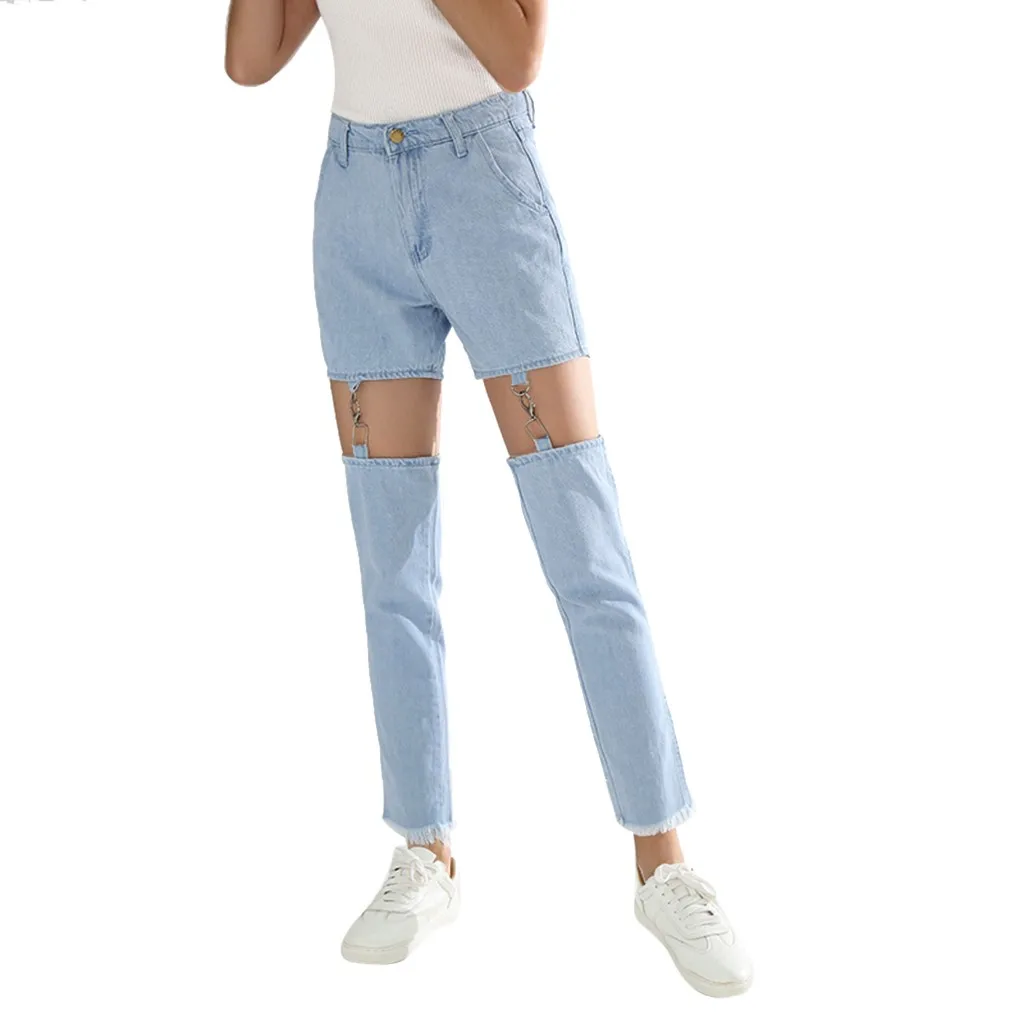Новые модные повседневные Хлопковые женские джинсовые брюки с высокой талией
