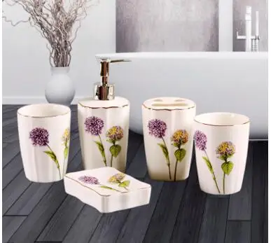 Роскошный lavenderToilet керамический набор аксессуаров для ванной комнаты, бутылка для жидкости, чашки, держатель для зубной щетки, диспенсер для мыла, украшение для ванной комнаты - Цвет: A