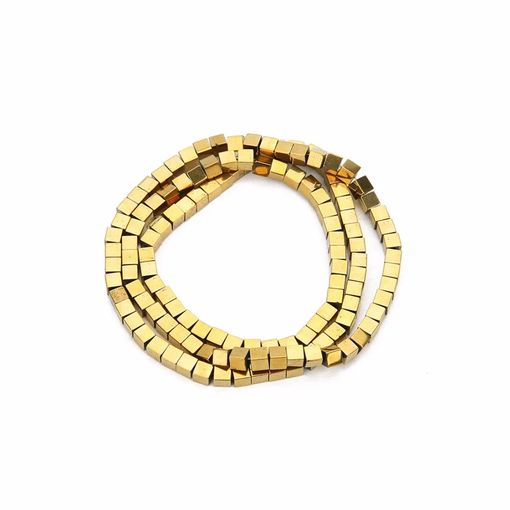 2/3/4mm Gold/Silver Color Plating Coated Natural Stone Hematite Cube Square Loose Spacer Beads For Diy Jewelry Marking 15"