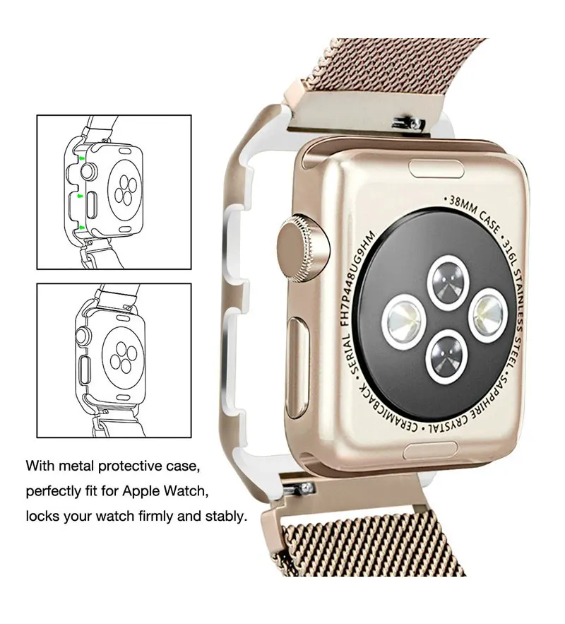 Чехол+ Миланский ремешок для apple watch band apple watch 4 3 5 44 мм 40 мм 3 iwatch 42 мм/38 мм браслет из нержавеющей стали correa