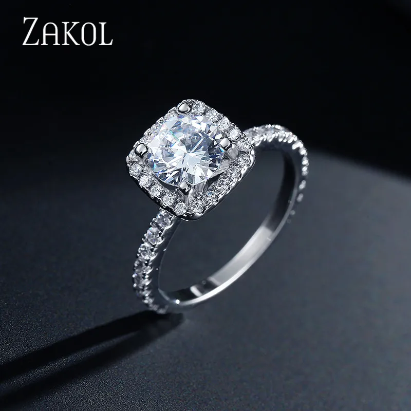 ZAKOL серебряные свадебные кольца для женщин AAA квадратные циркониевые Кристаллы ювелирные изделия Bijoux Femme аксессуары, обручальные кольца FSRP2054