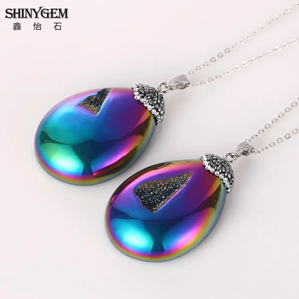 Женское ожерелье с подвеской ShinyGem Rainbow/White Shell из натурального камня необычным
