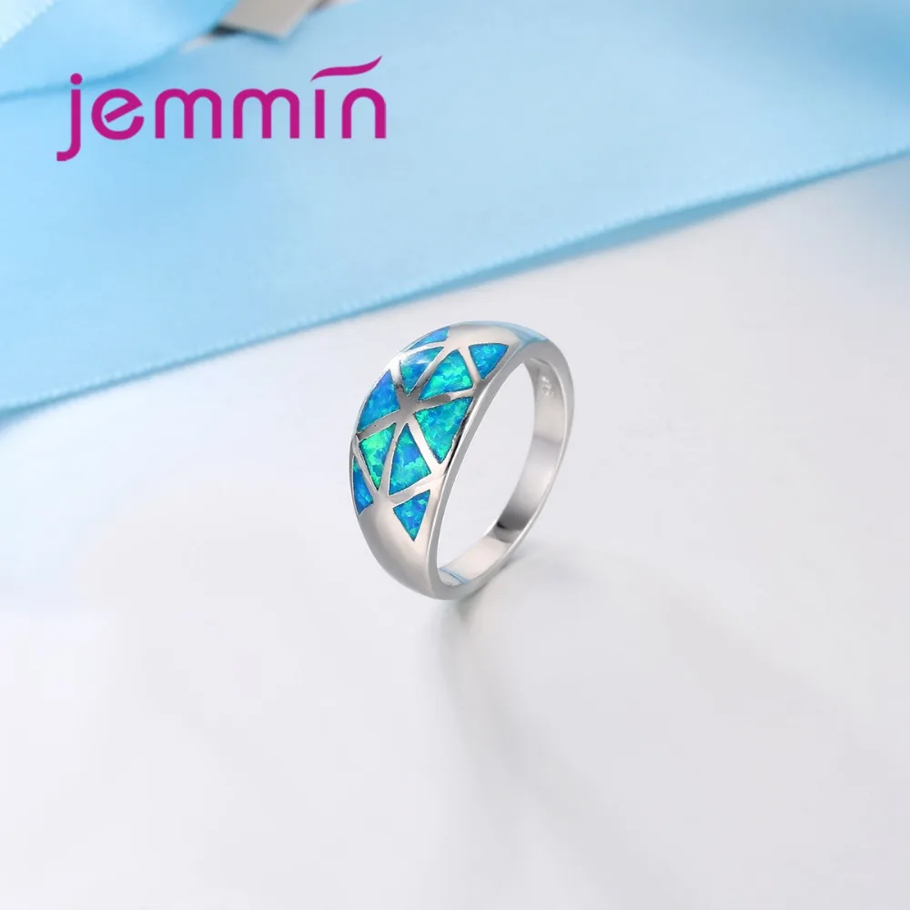 

New Arrival Fashion Blue Opal Rings For Women Engagement Fine Jewelry Wedding 925 Sterling Silver Opal Ring Size 6-9