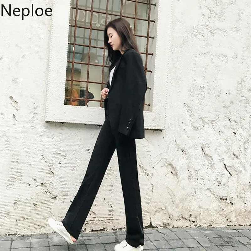 Женские длинные брюки Neploe повседневные Прямые свободного покроя с эластичной