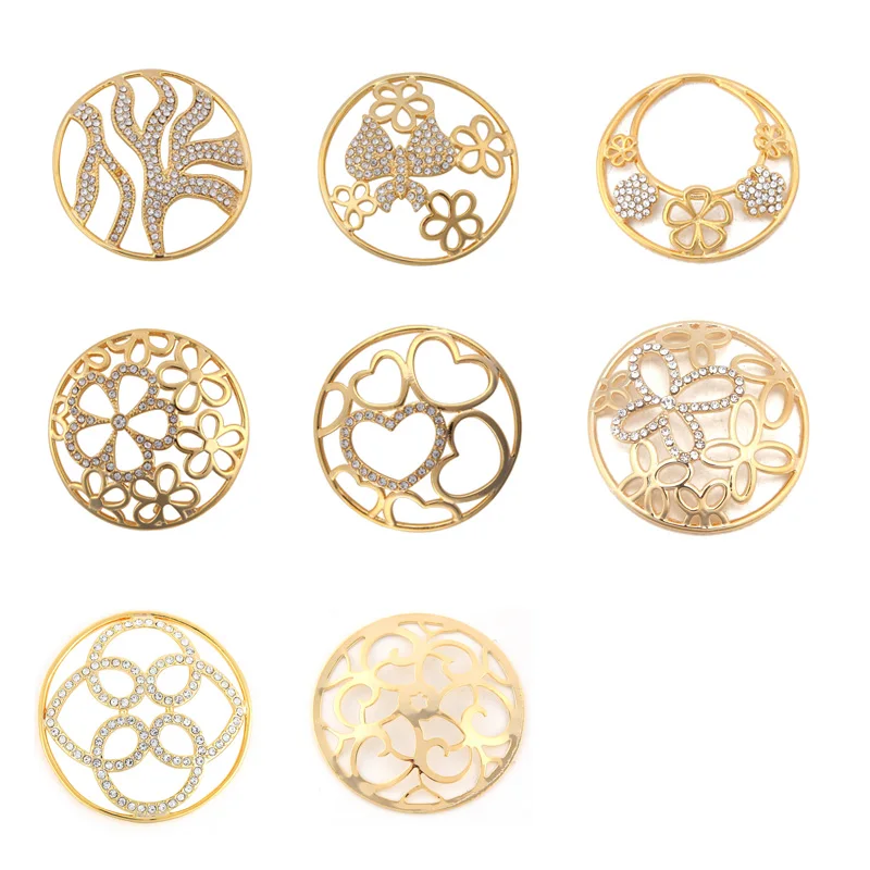Somsoar Jewelry Hot Sale 3D Gold Coin Disc with crystal fit thin coin holder frame pendant 1pcs sale | Украшения и аксессуары