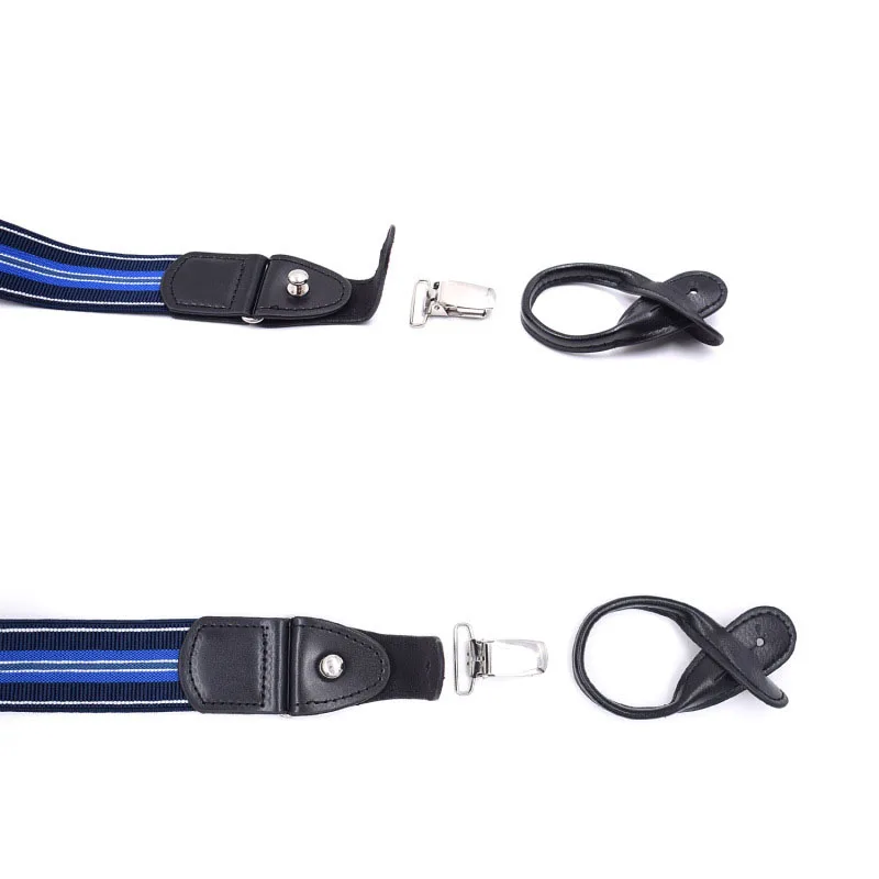 Модные мужские подтяжки на пуговицах из искусственной кожи синие полосатые