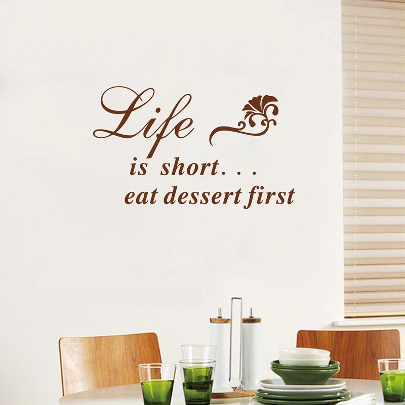 Life Is Short .. съешь десерт первая забавная кухонная цитата виниловая наклейка на