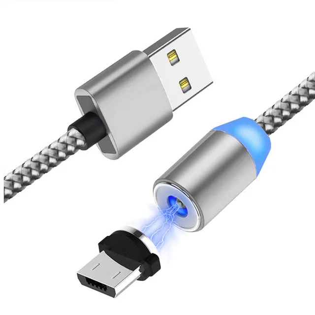Серебристый 1 м 2.1A микро USB Магнитный кабель для Xiaomi samsung Galaxy Note6/5/4/3/J3/J5/J7/A3/A5/A7 LG светодиодный магнитный кабель для быстрой зарядки - Цвет: Серебристый