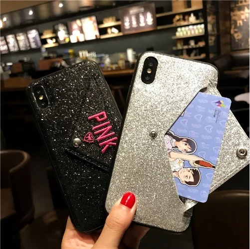 Роскошные Кошелек с блестками слот для карты кожа чехол iPhone X 8 7 Plus 6 S плюс мода