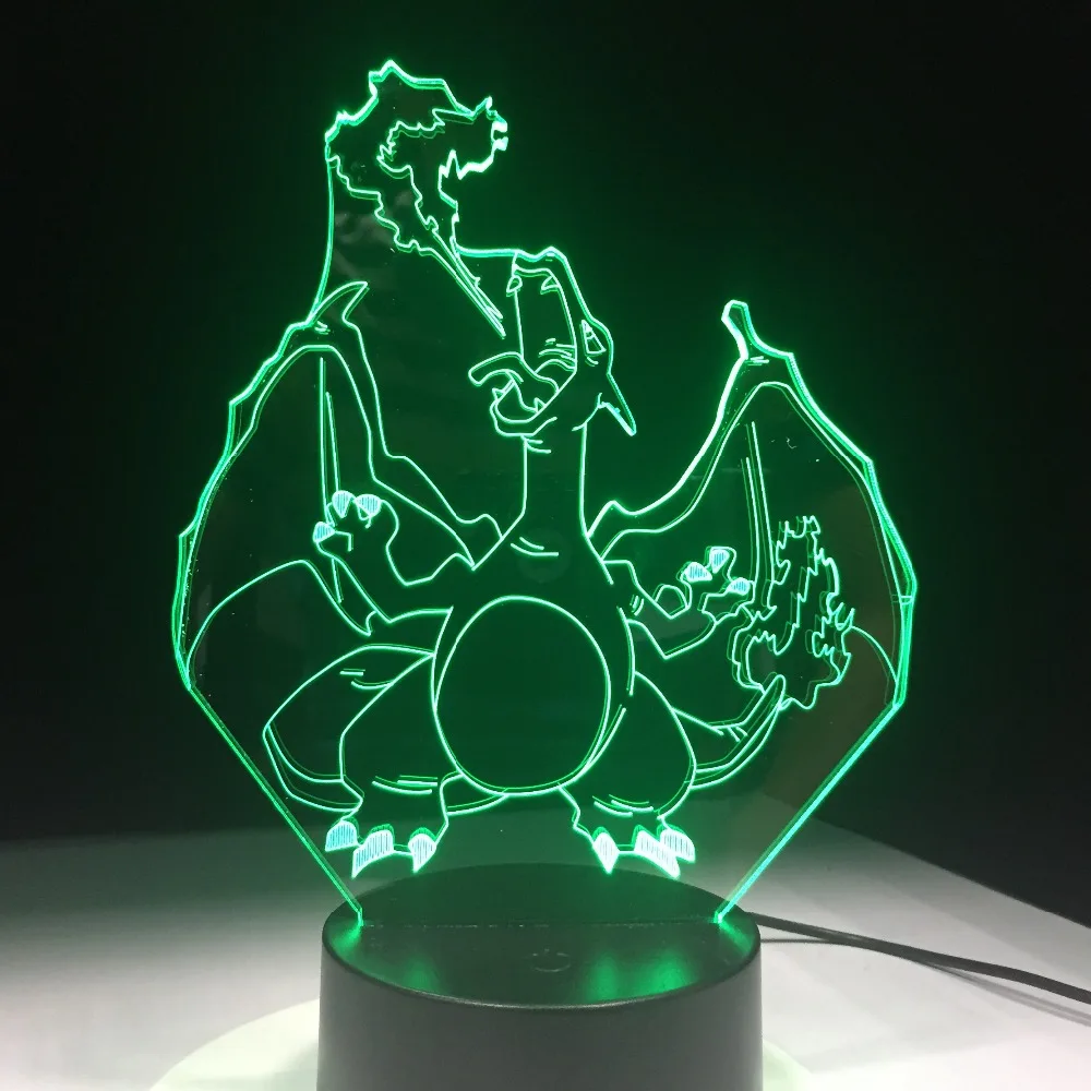Лампа Покемон Charizard форма 7 цветов Изменение ночник 3D Настольная лампа Бесплатная