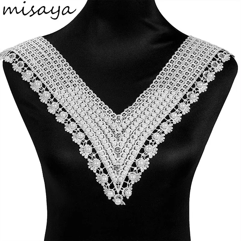 Misaya 1 шт. вышивка Стразы Имитация жемчуга кружевной воротник Аппликация