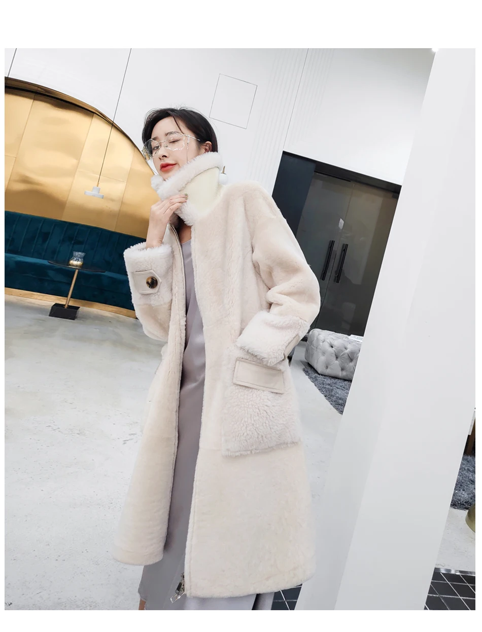Manteau femme hiver женская зимняя куртка из натуральной кожи женское пальто из натурального овечьего меха Одежда из овечьей шкуры пальто с отложным воротником