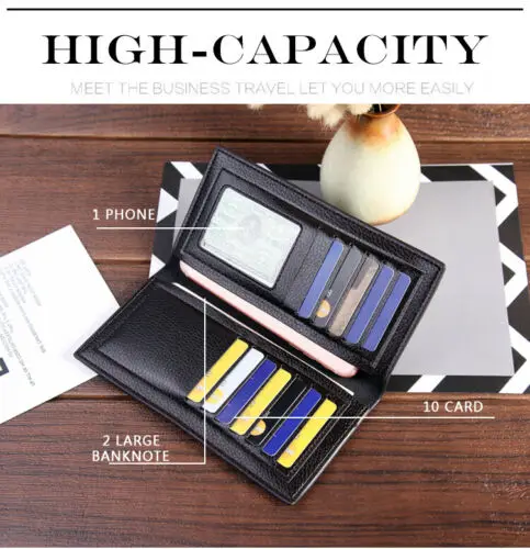 Новинка 2019 мужской кожаный Длинный кошелек двойного сложения клатч держатель