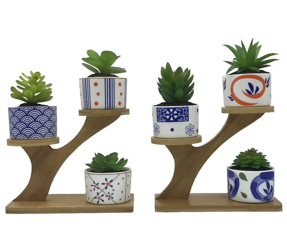 6 шт. японский стиль керамика сочные кактус цветочные горшки с 2 Treetop в форме
