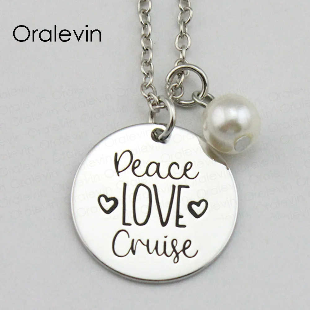 

PEACE LOVE CRUISE Inspirational Hand Stamped Engraved Custom Pendant Necklace for Fashion Lady Gift Jewelry,10Pcs/Lot, #LN1956