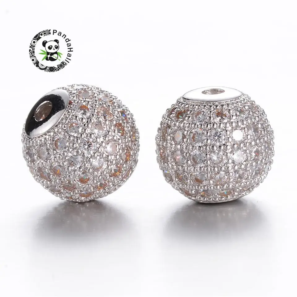 

brass micro pave cubic zirconia beads, round, Metal, 10mm, hole: 2mm