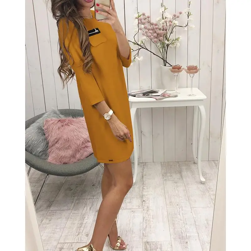 Осеннее платье с круглым вырезом и рукавом три четверти Vestidos, женское модное платье, женское повседневное свободное мини-платье в стиле OL WS9893C