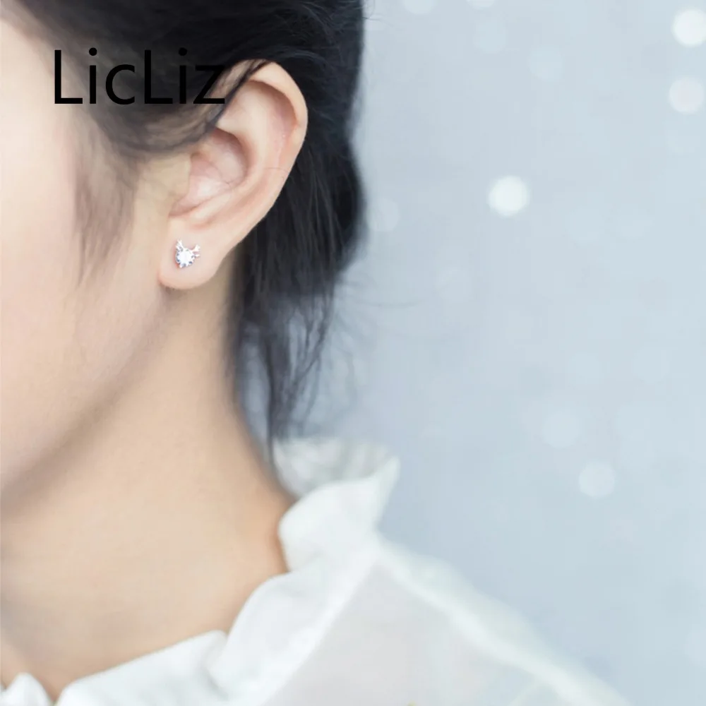LicLiz New 925 Sterling Silver Zircon Stud Earrings for Women Little Deer Antlers Design White Gold Cute Jewelry LE0471 | Украшения и