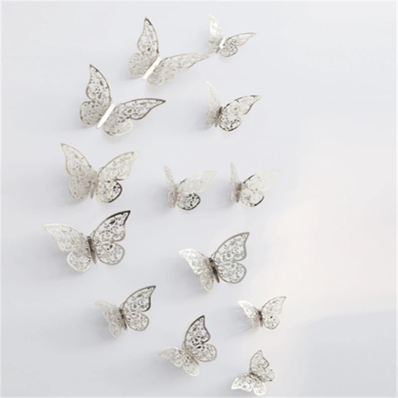 Sliver A 12 шт. 3D ПВХ бабочки наклейки на стену DIY наклейки на холодильник обои для дома спальни вечерние украшения комнаты - Цвет: Sliver A