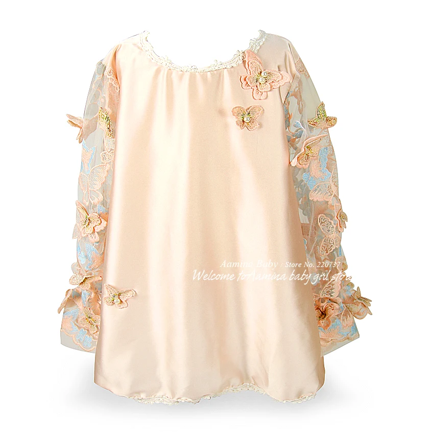 Платье для маленьких девочек а-силуэта с вышивкой в виде бабочки на лето-весну