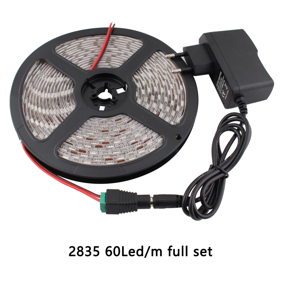 Single Color Set 12 В RGB светодиодный светильник 5 м SMD 2835 Водонепроницаемая светодиодная лента теплый белый 60 Светодиодный s/M лента 12 в светодиодный адаптер питания+ 24Key пульт дистанционного управления полный комплект - Испускаемый цвет: Single Color Set