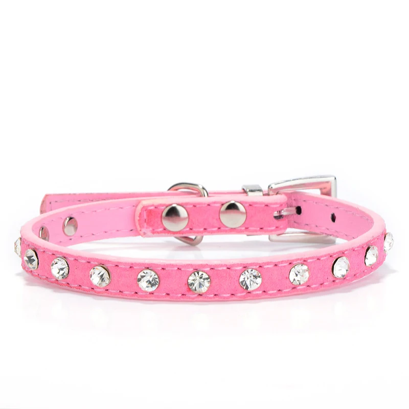 Pink Ошейник для кошек хрустальные Горячие Bling Стразы PU кожаный ремень на шею для щенка котенка воротники-ожерелья для маленьких собак товары для домашних животных - Цвет: Pink