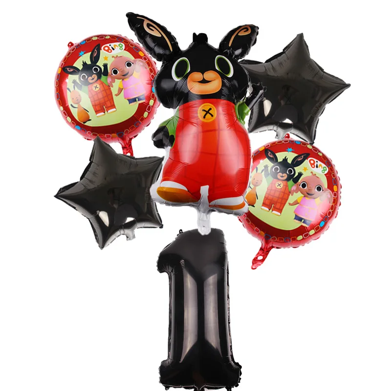 black 6 шт./лот 86*60 см мультфильм Bing Bunny 32 дюймов номер фольги воздушный шар кролик шары День рождения украшения Детские шары globos - Цвет: black