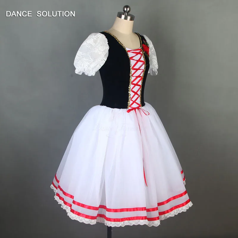 Балетные костюмы с черным бархатным лифом кружевным рукавом и белой тюлевой