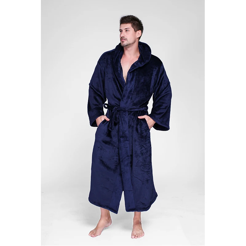 Flannel mens bath robe thick couple bathrobes plus size women fur solid warm winter pajamas long sleevee robes Da5460 | Мужская одежда