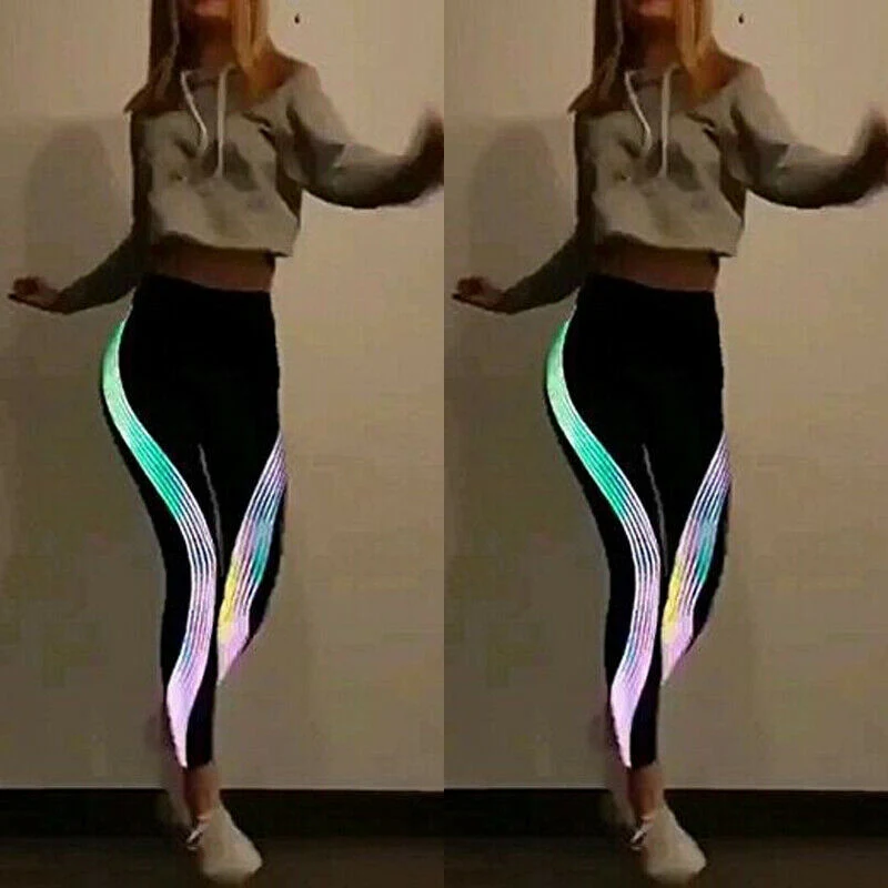 Женские повседневные леггинсы в полоску облегающие эластичные Светящиеся