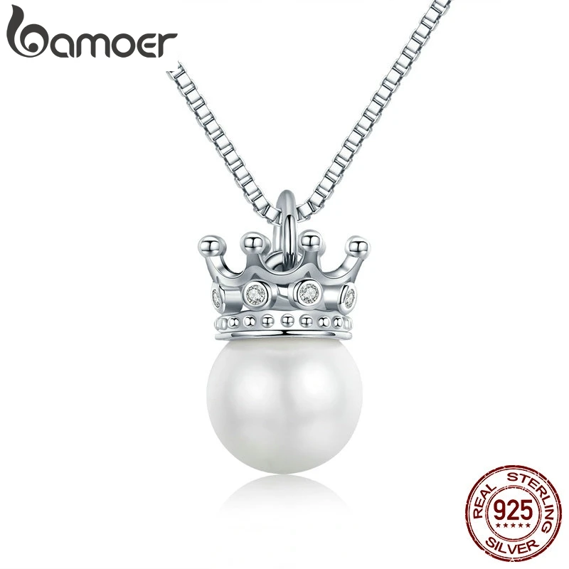 BAMOER, 925 пробы, серебряное, элегантное, Королевская корона, прозрачное, CZ, подвеска, ожерелья для женщин, роскошное, Стерлинговое Серебро, ювелирное изделие, SCN177